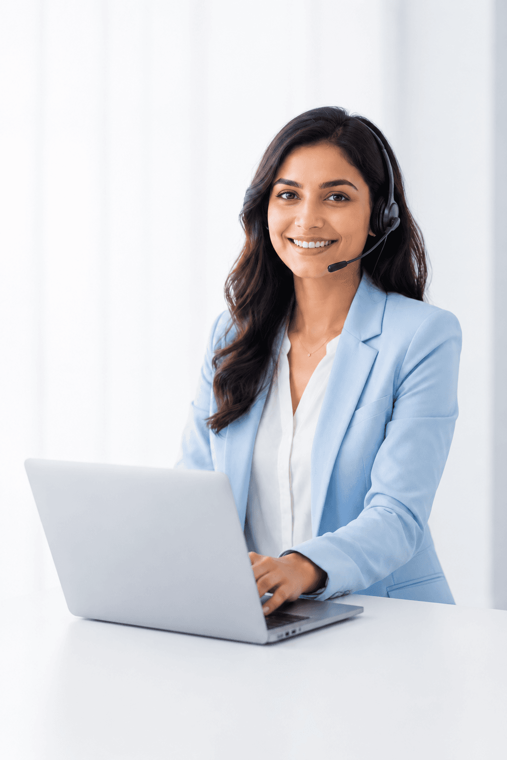 Friendly AI receptionist smiling